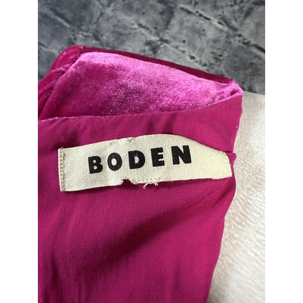 Boden Velvet Dress Womens Medium Pink Scoop Neck Long Sleeve Shift Midi Ruffle - Picture 6 of 16